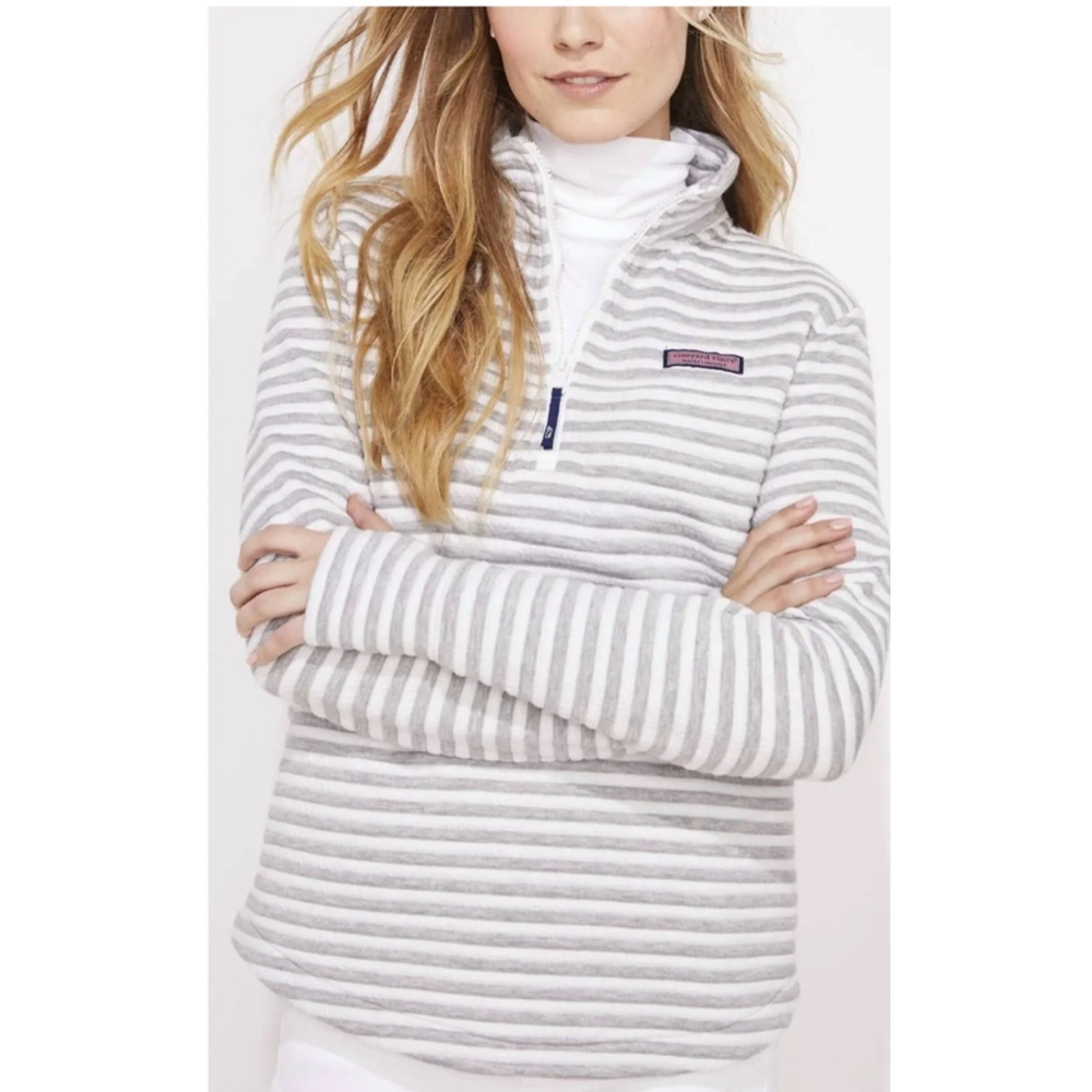 Vineyard Vines Ottoman Stripe Relaxed Quarter Zip Striped Pullover Womens Size S